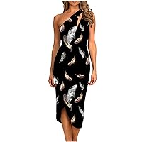 One Shoulder Dresses for Women Summer Sleeveless Sexy Cutout Wrap Dress Casual Slit Ruched Bodycon Mini Party Cocktail Dress