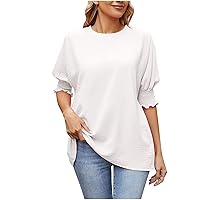 Womens Solid Color Round Neck Blouse Loose Plus Size Summer Casual Half Sleeve T-Shirt Pullover Ladies Elegant Tunics