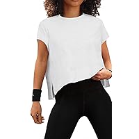 MEROKEETY Womens Summer Short Sleeve Crop Tops Side Slit Athletic Gym Workout Yoga Tee Shirts