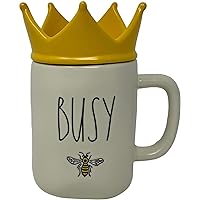 RAE DUNN Artisan Collection by Magenta QUEEN BEE COFFEETEA MUG WITH YELLOW CROWN LID TOPPER - Perfect match to all of your Rae Dunn Collection.,WhiteYellow,5 x 4.5