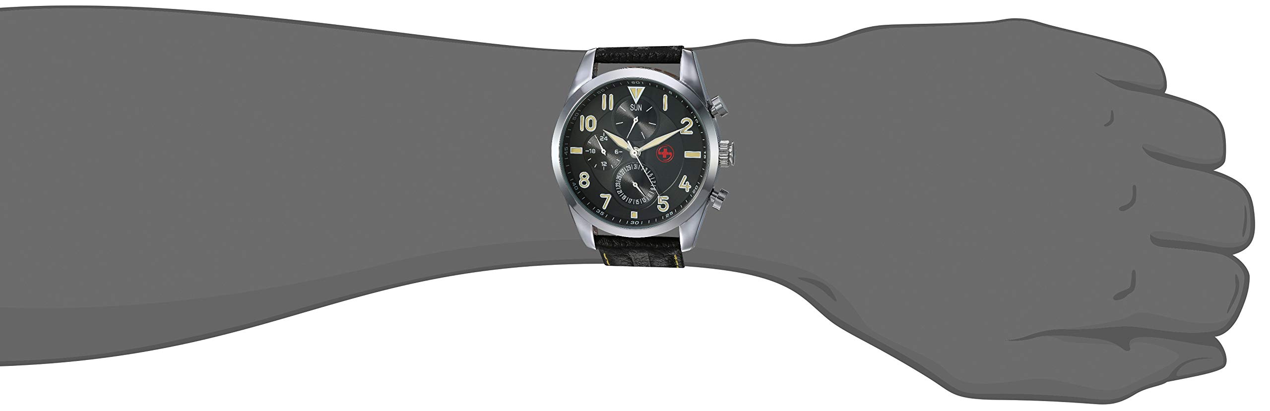 SWISSTEK Men's Red Stainless Steel Analog-Quartz Watch with Leather Strap, Black, 22 (Model: SKRD1801SPLB)