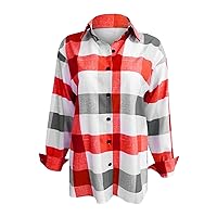 Women's Spring Outfits Casual Loose Vertical Stripe Lapel Single-Breasted Multi Button Shirt Outfits, S-2XL