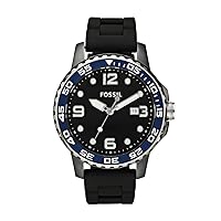 Fossil Men's Black/Blue Ceramic Watch - Ce5004 with Silicone Strap