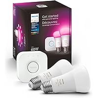 Smart Light Starter Kit - Includes (1) Bridge and (2) 60W A19 LED Bulb, White and Color Ambiance Color-Changing Light, 800LM, E26 - Control with App or Voice Assistant