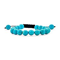 Unisex Gemstone Blue Turquoise Black Onyx Brown Tiger Eye White Howlite Shamballa Inspired Stackable 10MM Bead Bracelet Western Jewelry For Women Men Black Cord String Adjustable