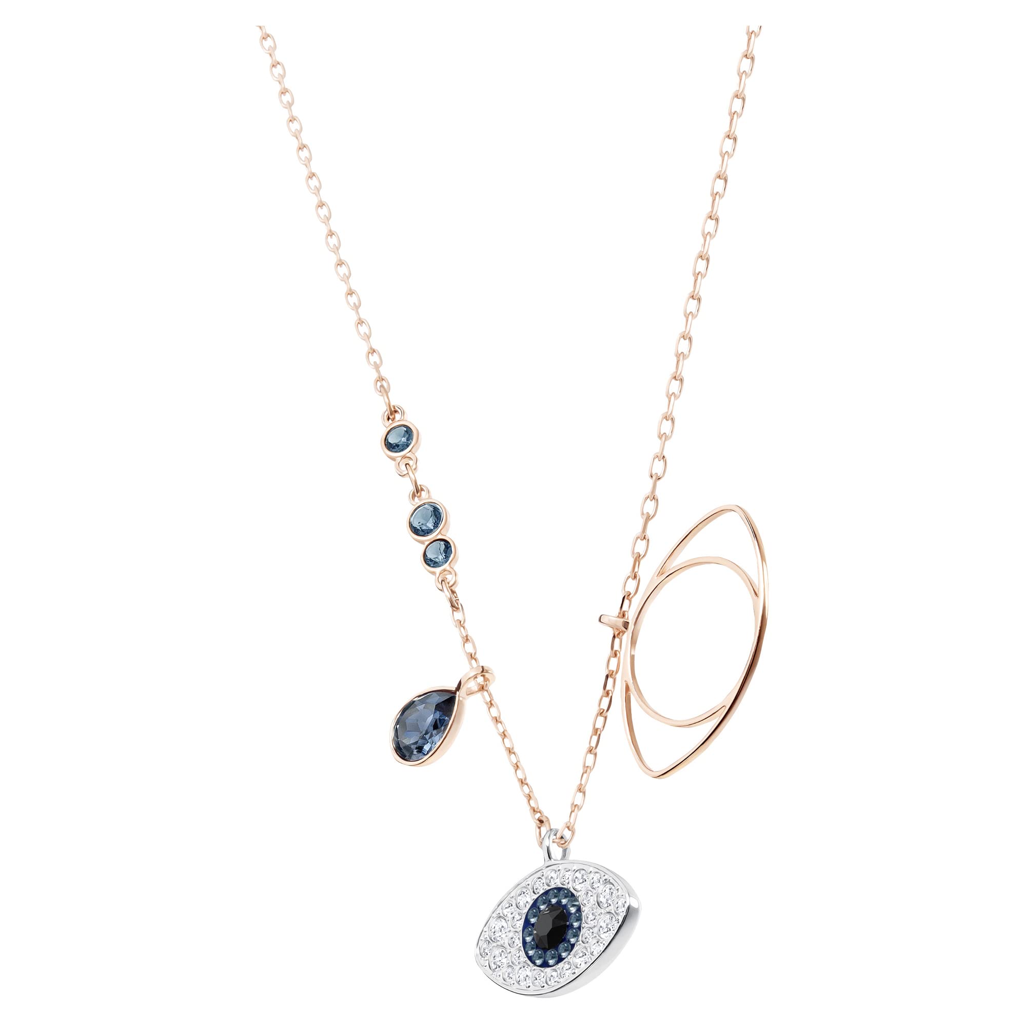 SWAROVSKI Women's Symbolic Evil Eye Pendant tri-color-gold Necklace, Blue, Mixed Metal Finish