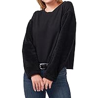 Vince Camuto Women's Faux Shearling Sleeve Knit Top Black Size XX-Large