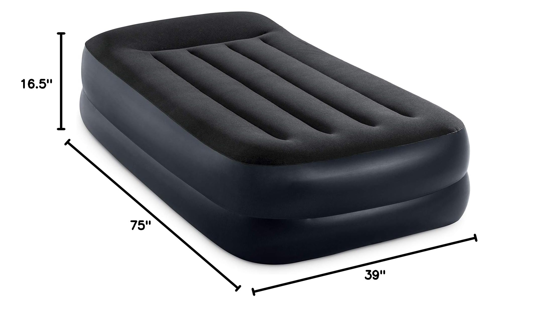 INTEX 64121EP Dura-Beam Plus Pillow Rest Air Mattress: Fiber-Tech – Twin Size – Built-in Electric Pump – 16.5in Bed Height – 300lb Weight Capacity,Navy