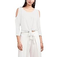 Vince Camuto Womens Ivory Cold Shoulder Tie-Front 3/4 Sleeve Scoop Neck Top L
