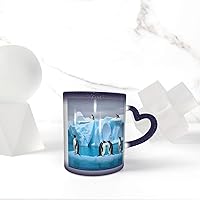 Penguins On The Iceberg Print Coffee Mug 13 oz Heat Sensitive Color Changing Mug Cute Ceramic Mug For Women Men