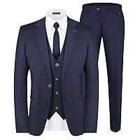 MAGE MALE Men's 3 Pieces Suit Slim Fit One Button Business Wedding Party Solid Blazer Vest Pants Set with Tie