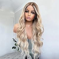 Grade 10A Ombre Ash Blonde Highlight Loose Wave Brazilian Remy 13X4 Lace Front Human Hair Wigs Glueless Natural Wavy 13X6 Deep Part Lace Front Wigs Pre Plucked Baby Hair For White Women-18inch 180% 13X4 Lace Front Wig