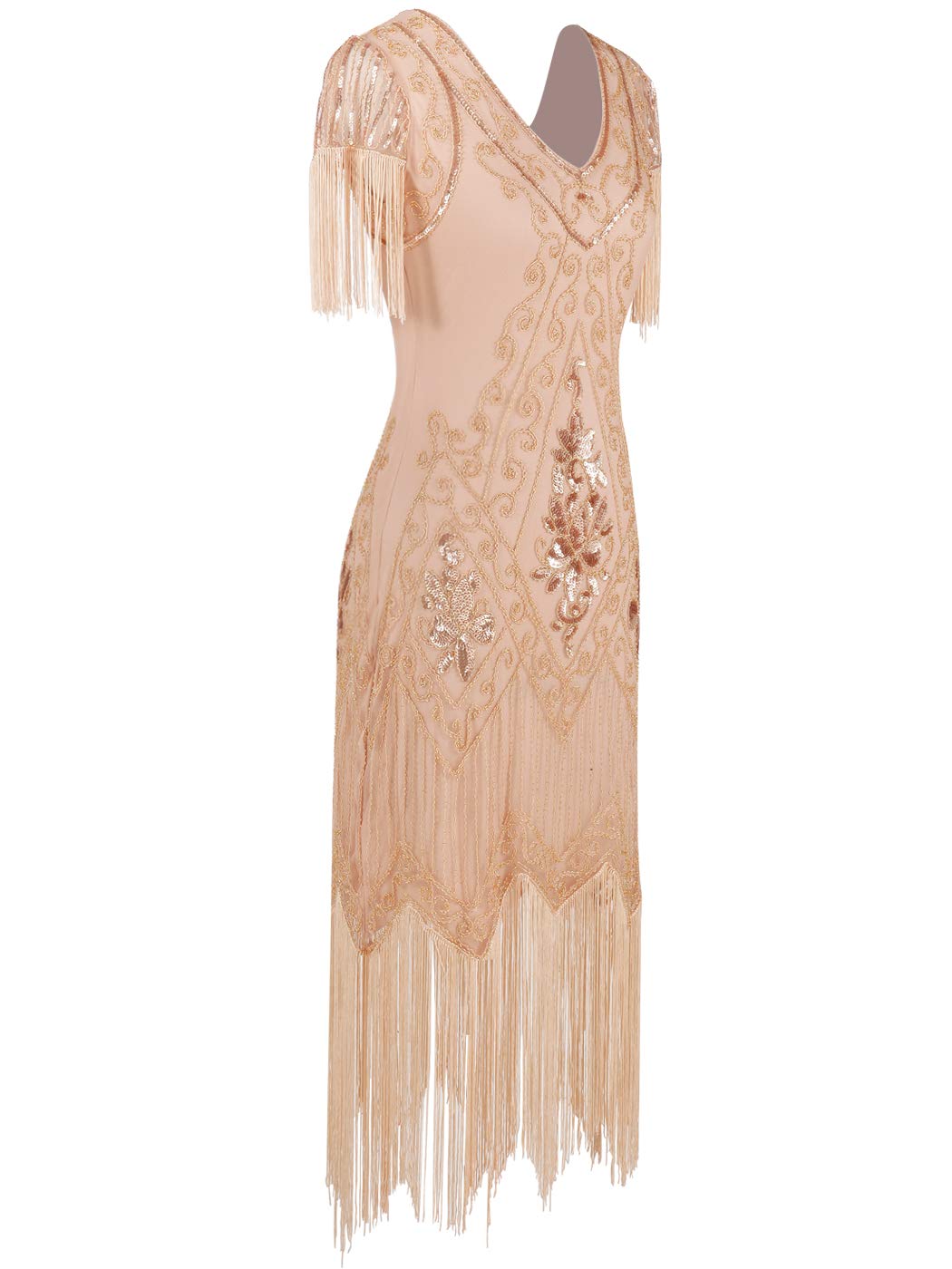 MISSCHEN Women's 1920s Art Deco Fringed Sequin Dress Gatsby Costume Dress with Sleeve YLS018