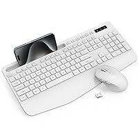 Wireless Keyboard and Mouse Combo - Full-Sized Ergonomic Keyboard with Wrist Rest, Phone Holder, Sleep Mode, Silent 2.4GHz Cordless Keyboard Mouse Combo for Computer, Laptop, PC, Mac, Windows (White)