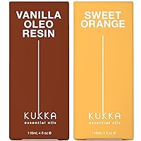 Vanilla Essential Oil for Diffuser & Orange Essential Oil for Diffuser Set - 100% Natural Aromatherapy Grade Essential Oils Set - 2x4 fl oz - Kukka