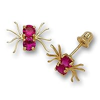 JewelryWeb - Solid 14k Yellow Gold Clear or Red Cubic Zirconia Spider Screw Back Earrings - 10mm x 8mm - Spider Earrings for Women - Halloween Gifts for Girls