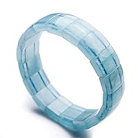 Natural Blue Aquamarine Crystal Stretch Clear Rectangle Beads Women Men Bracelet 14x10mm AAAA