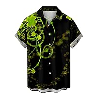 St. Patricks Day for Men Short Sleeve Tops Hawaiian Casual Lucky Shamrock Printed Blouses Button Down Vintage Shirts