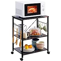 Mr IRONSTONE Kitchen Stand Microwave Cart 23.7'' for Small Space, Coffee Bar Table 3-Tier Rolling Utility Microwave Stand on Wheels, Coffee Cart with Storage Bakers Rack, Black Board+Black Metal Frame