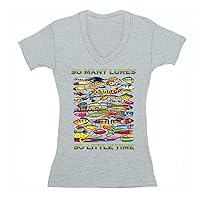 Women's Many Little Time Funny Fish Fisherman Fishing V-Neck Short Sleeve T-Shirt