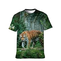 Mens T-Shirt Novelty-Graphic Cool-Tees Funny-Vintage Short-Sleeve Hip Hop: 3D Tiger Print New Pattern Clothing Youth Gift