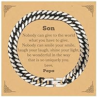 Son Inspirational Gifts from Papa, Nobody can give to the world, Motivational Birthday Cuban Link Chain Bracelet for Son