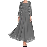 Mother of The Bride Dresses with Jacket Mother of The Groom Dresses Chiffon Wedding Guest Dresses for Women Steel Grey US26W