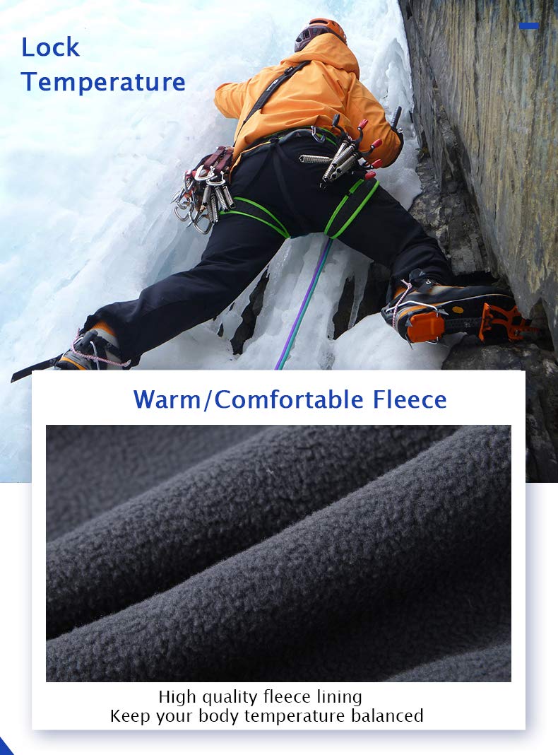 Gash Hao Mens Snow Ski Waterproof Softshell Snowboard Pants Outdoor Hiking Fleece Lined Zipper Bottom Leg