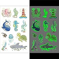 Mermaid with Cute Sea Animals Beacon for Kids Temporary Tattoos Ocean Animals Luminous Resin Stickers Glow in the Dark Fillers Craft