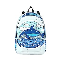 Stylish Canvas Casual Lightweight Backpack For Men, Women,Small Whale Swimming Laptop Travel Rucksack