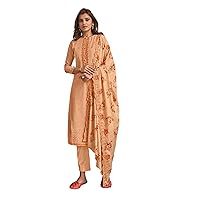 Orange Cotton Silk Women Wear Straight Salwar Kameez Indian Bollywood Muslim Festival Suit 1439