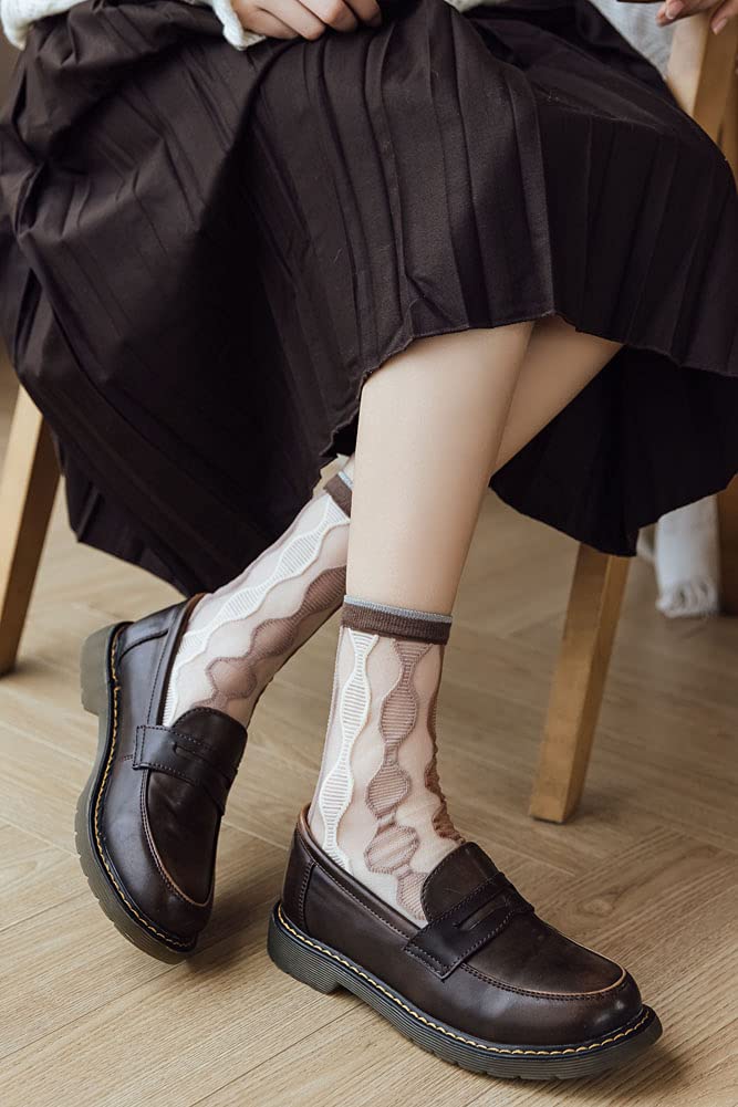 Yomutiur Womens Sheer Socks, Summer Transparent Thin Mesh Lace Elastic Jacquard Crystal Glass Silk Sheer Socks