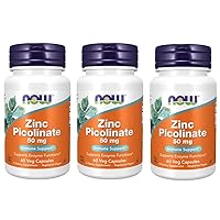 NOW Zinc Picolinate 50mg, 60 Capsules (Pack of 3)