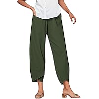 Linen Capri Pants for Women Summer Dressy Casual Plus Size Wide Leg Cropped Pants Baggy Capris Palazzo Trousers with Pockets
