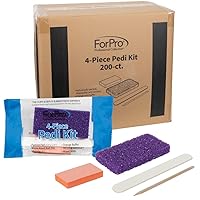 ForPro 4-Piece Pedicure Kit, 200-Count, Individually-Packed, Purple Pumice Pad, White Wood Nail File 80/100 Grit, Orange Mini Buffer 80/100 Grit, Wood Stick