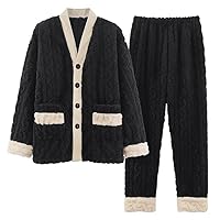 Men's Warm Pajamas Suit Fall and Winter Thickened Two-piece Facecloth Pajamas