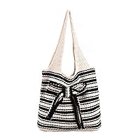 Stripe Knitted Tote Bag Bowknot Crochet Hobo Handbag Y2K Aesthetic Knit Shoulder Bag Crochet Mesh Beach Shopping Bag