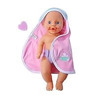 Simba 105030006 New Born Baby Bath Doll Dirty Sparrow, Bathable Toy Doll, Full Vinyl, Colour Changing Function, Hooded Cloth, with Sponge, 30 cm, from 3 Years