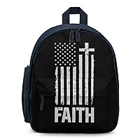 Distressed USA Cross Flag Faith Mini Travel Backpack Casual Lightweight Hiking Shoulders Bags with Side Pockets