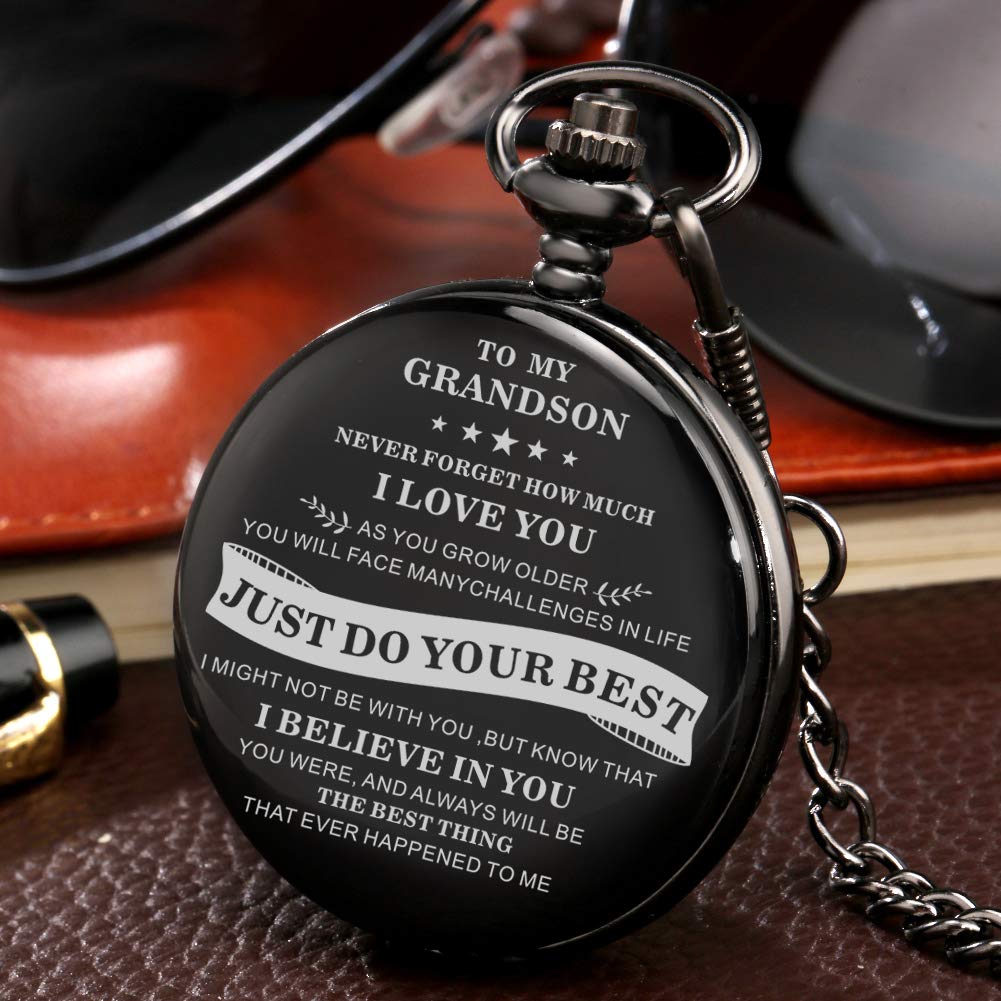 Boys Pocket Watch Engraved Gifts for Men, Pocket Watch for Grandson Personalized Mens Pocket Watch, 