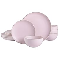 Gibson Home Rockaway Round Stoneware Dinnerware Set, Service for 4 (12pcs), Pink