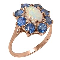 Rose 9k Gold Natural Opal & Sapphire Womens Cluster Ring - Sizes 4 to 12 Available