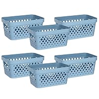 Glad Plastic Baskets for Organizing, Set of 6 | Pantry Storage for Under Counter, Linen Closet, and Bathroom | Nesting Shelf Bins with Handles, 1 Gallon, Marina Blue