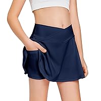 Girls Tennis Skirt with Pockets Shorts Crossover High Waisted Athletic Skorts Workout Golf Running Skirts