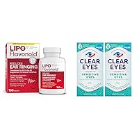 Lipo-Flavonoid Tinnitus Relief Ear Health Vitamins 100 Caplets & Clear Eyes Sensitive Eye Drops 0.5 Oz 2 Pack Bundle
