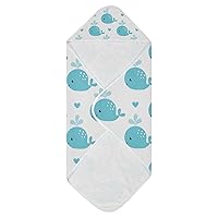 Blue Whales Baby Bath Towel Girl Hooded Baby Towel Super Soft Baby Hooded Towel 4 Layers Baby Registry Gifts for Newborn Essential, 30x30 Inch