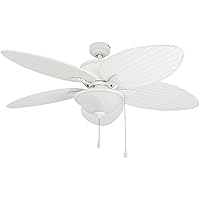 Prominence Home Solana, 52 Inch Tropical Indoor Outdoor Ceiling Fan with Light, Pull Chain, Three Mounting Options, Weather Resistant Palm Leaf Blades - 80018-01 (White)