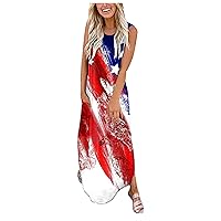 Red Summer Dress for Women Short,Women Casual Loose Sundress Long Dress Sleeveless Split Maxi Dresses Summer Be