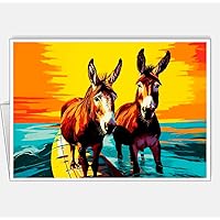 Assortment All Occasion Greeting Cards, Matte White, Farm Animals Surfers Pop Art, (8 Cards) Size A6 105 x 148 mm 4.1 x 5.8 in #4 (Donkeys Animal Surfer 0)