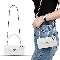 Yatchen for iPhone 15 Pro Max Wallet Case,Crossbody Phone Case with Lanyard Strap Cute Purse Case Flip Credit Card Holder Soft Silicone Girls Lady Handbag Case for iPhone 15 Pro Max White